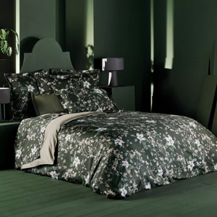 Housse de couette satin de coton imprimé vert Gardenias mousse