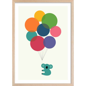 Affiche enfant koala ballon  Affiche + cadre en bois - Chêne