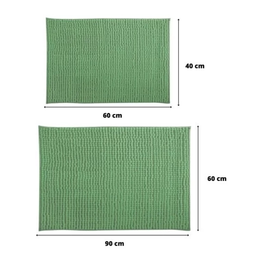 Lot de 2 Tapis de bain Microfibre CHENILLE Vert Basil 40x60 et 60x90cm MSV