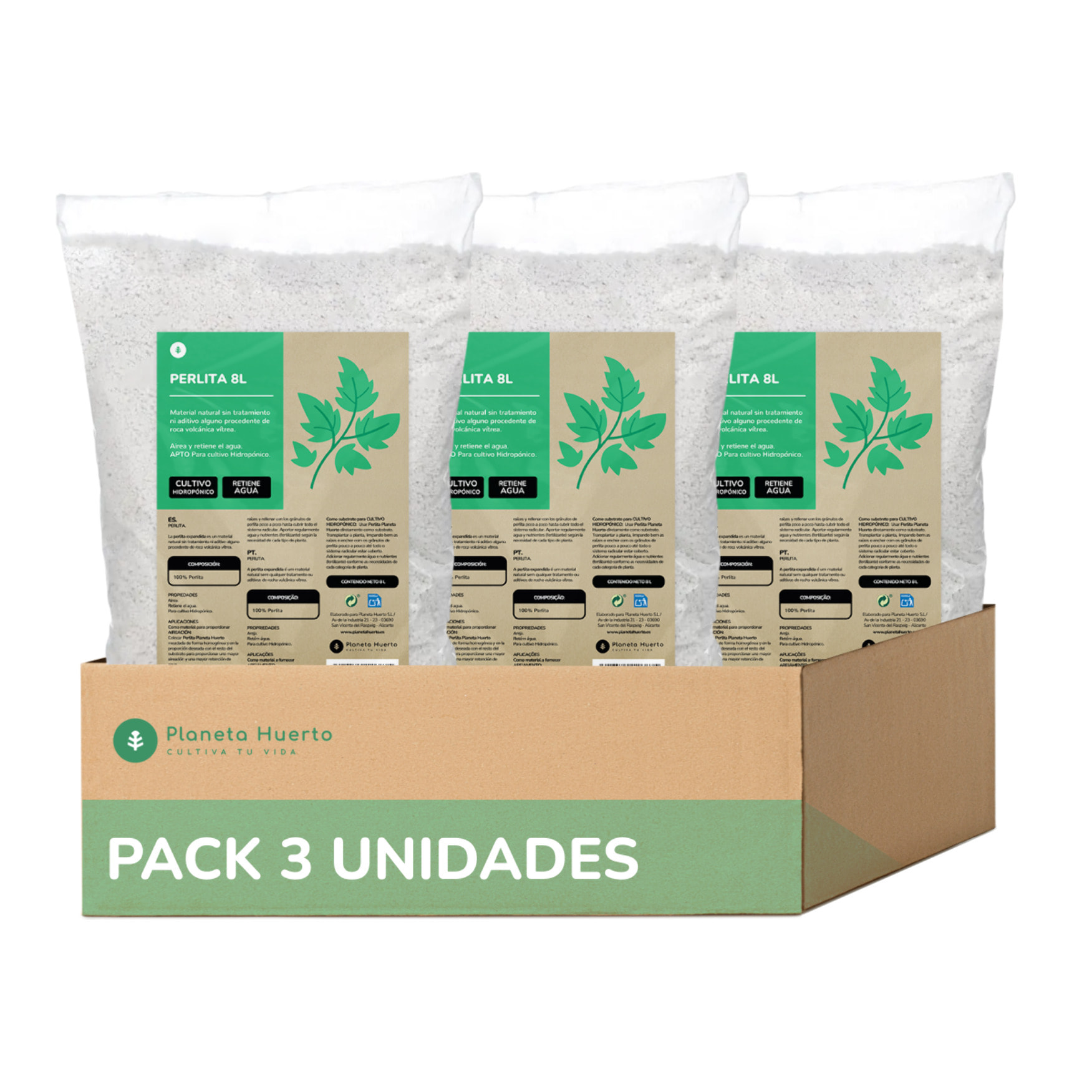PLANETA HUERTO | Perlita 24 Litros | Sustrato Ligero y Aireado | Favorece el Desarrollo Radicular de las Plantas