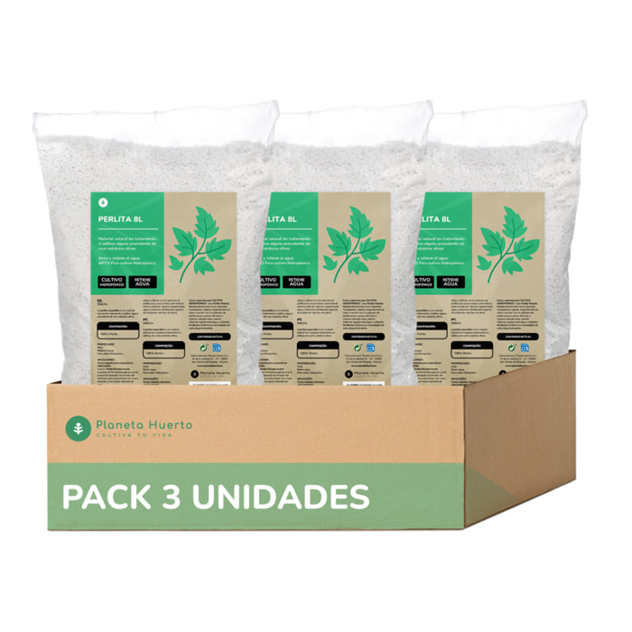 PLANETA HUERTO | Pack 3x Perlita Expandida Natural Planeta Huerto 24 Litros, Acondicionador de Sustrato para Aireación y Retención de Agua - Perlita Ideal para Cultivo Hidropónico, Esquejes, Semilleros y Jardinería Ecológica