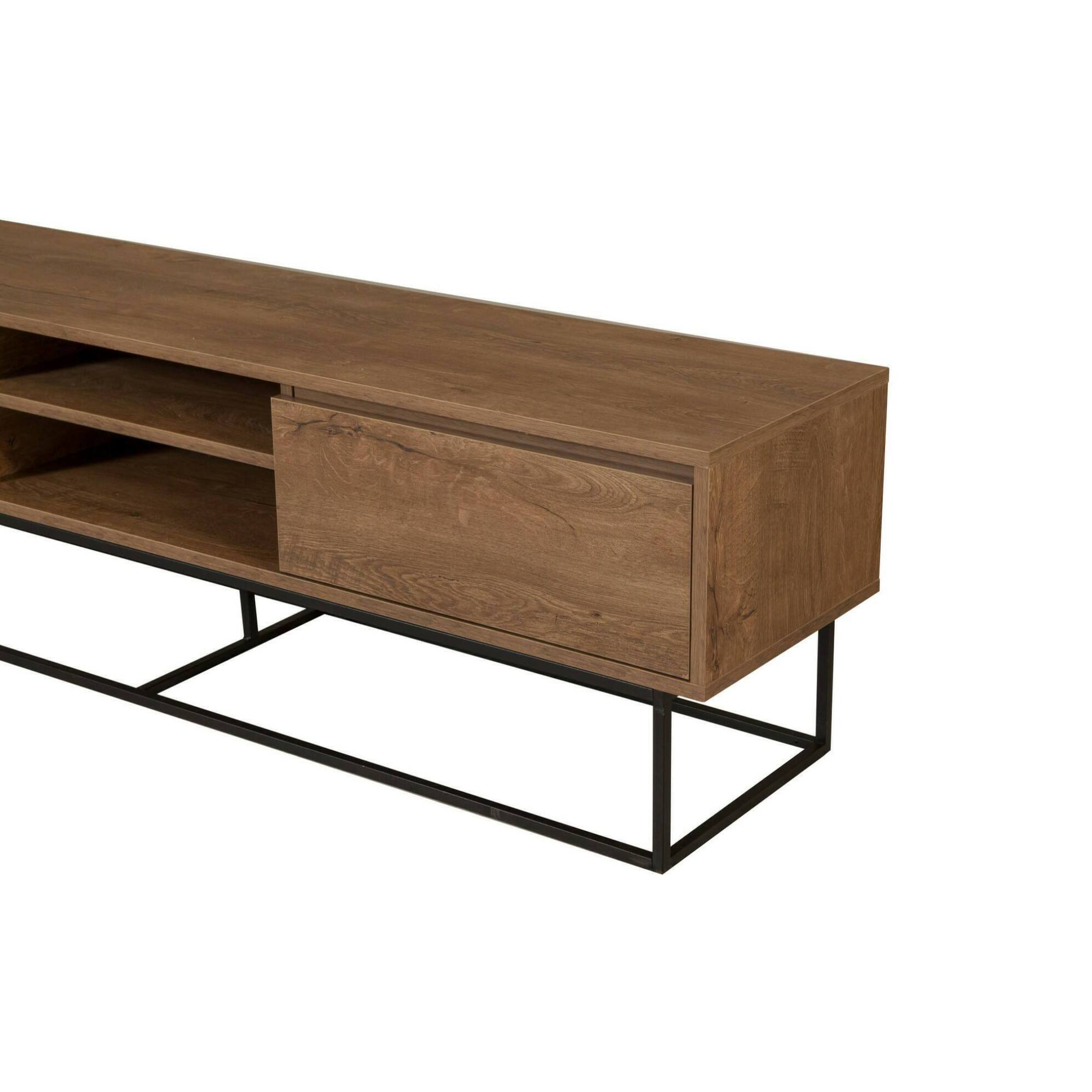 Mobile porta TV Corinna, Credenza da soggiorno, Armadio basso per TV, Base parete attrezzata, 180x40h50 cm, Noce e Nero