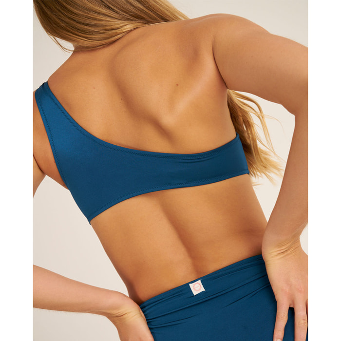 Top de bikini asimétrico en tejido satinado