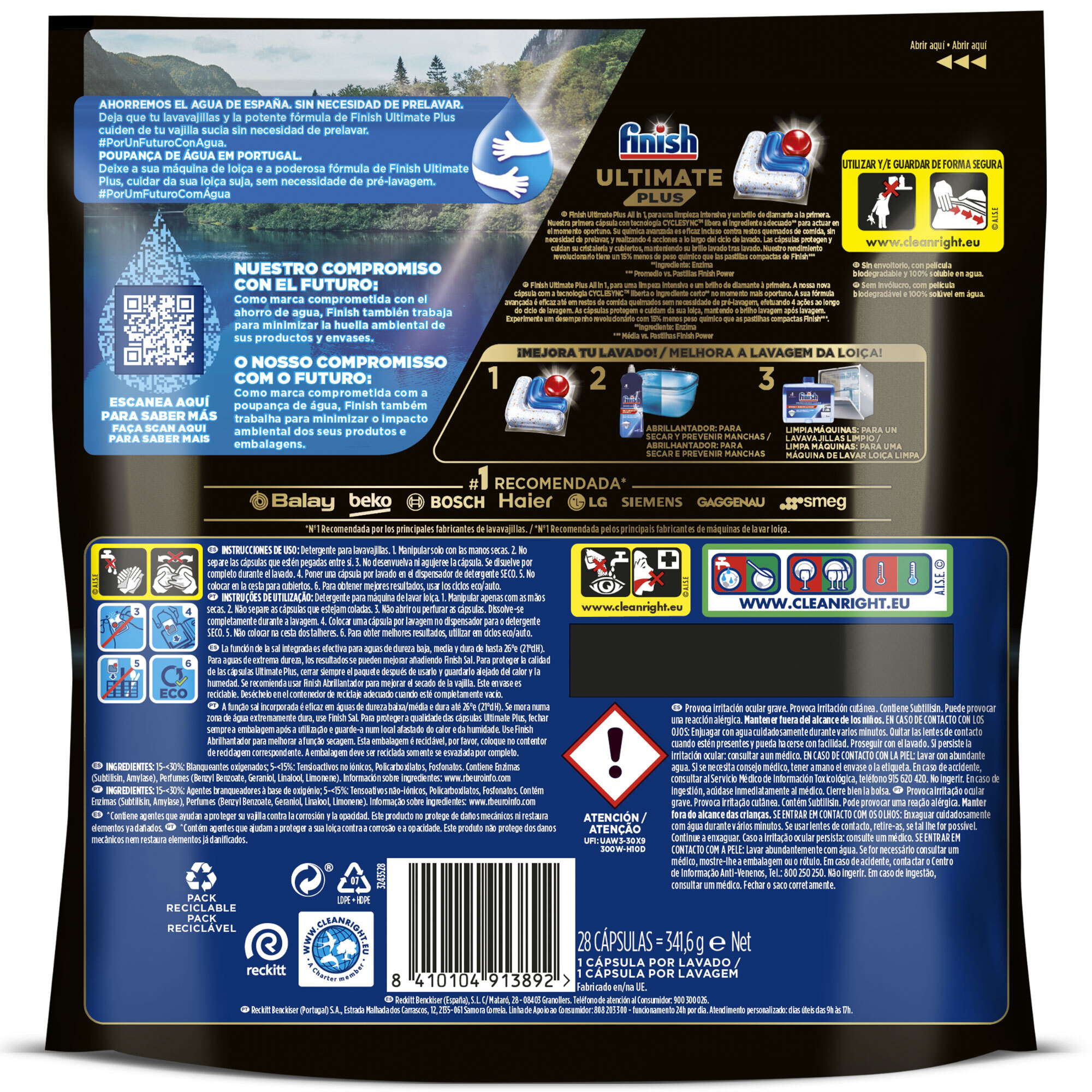 Finish Powerball Ultimate Plus, 180 Pastillas para el Lavavajillas, Limpieza y Brillo Intensivos (Formato 3x60 Uds)
