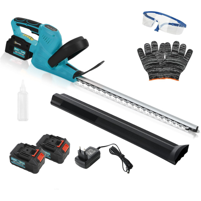 Taille-haies sans fil 18V 2 batteries 3 Ah fournies lame asymétrique double action 51 cm - kit complet bleu