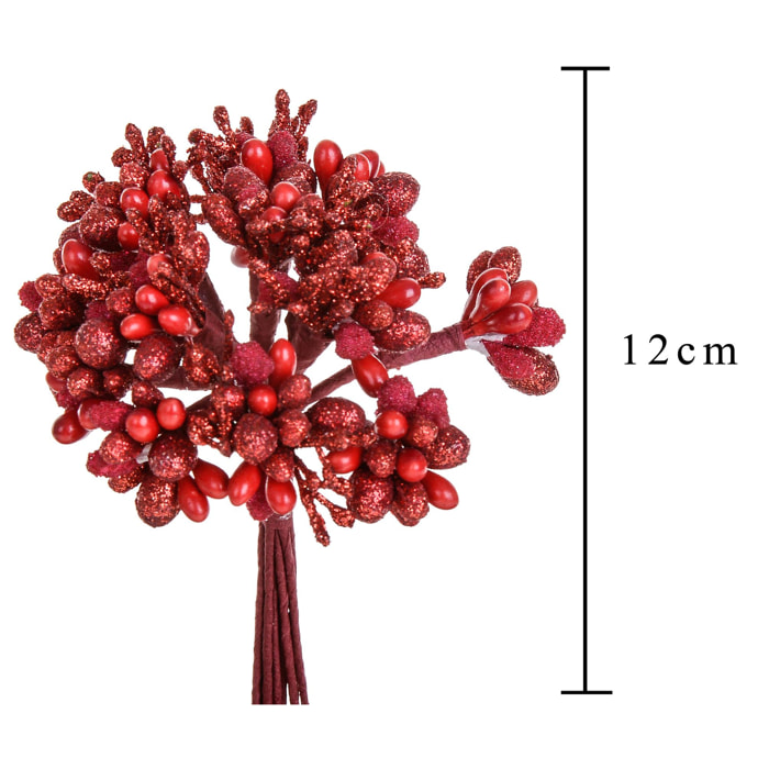 Pick Bacche. Altezza 12 Cm - Pezzi 12 - 5X12X1cm - Colore: Rosso - Bianchi Dino - Articoli Natalizi