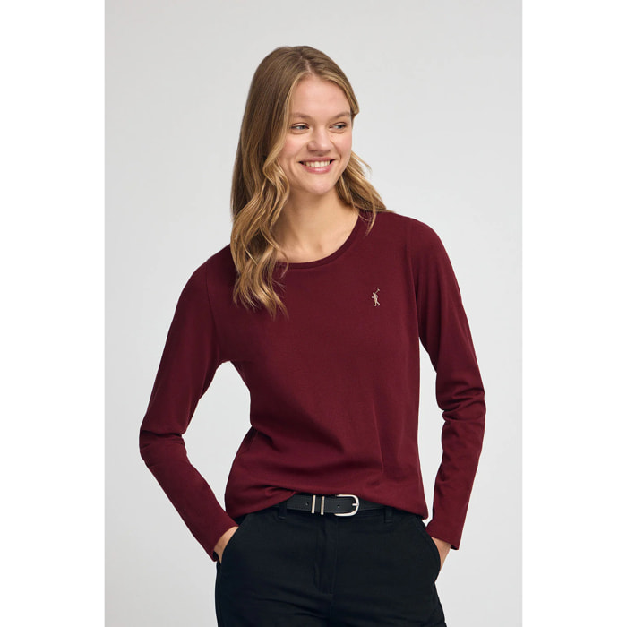 Maglietta granate a maniche lunghe a girocollo con logo ricamato Rigby Go