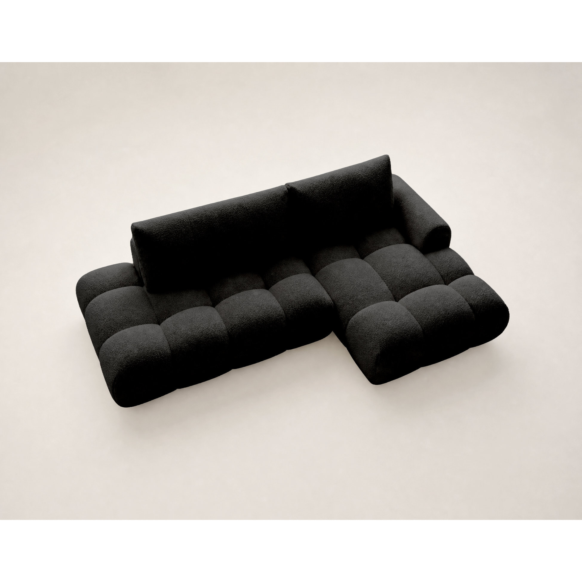Yulin - Canapé d'angle ouvert droit 4 places convertible avec coffre en tissu bouclette - Noir