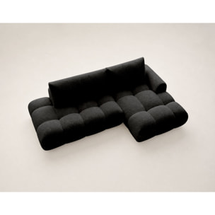 Yulin - Canapé d'angle ouvert droit 4 places convertible avec coffre en tissu bouclette - Noir