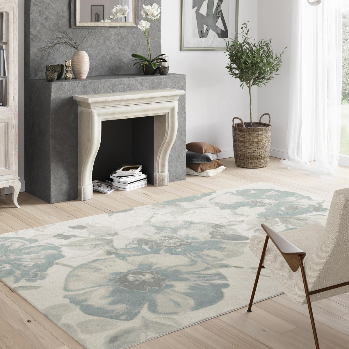 Tapis salon et chambre tissé motif floral VALO