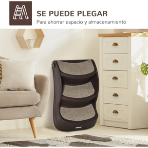 Escalera para Perros de 3 Peldaños Plegable Escalón de Plástica para Mascotas con Alfombras Antideslizantes para Cama Sofá Carga 15 kg 49x38x38 cm Marrón