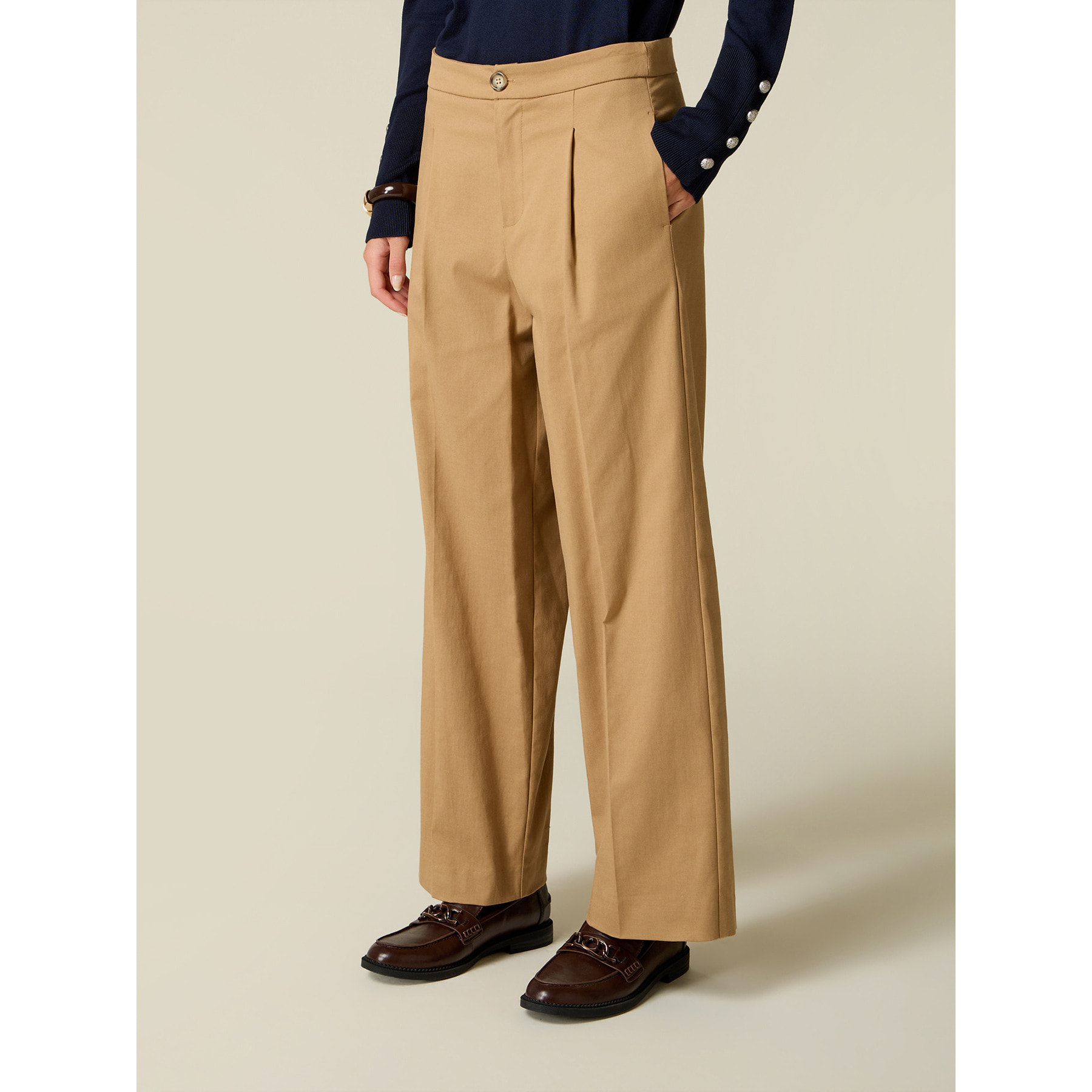 Oltre - Pantalones cropped mezcla de lyocell - Beige