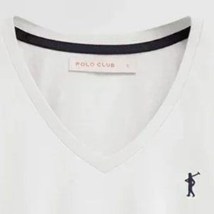 Camiseta blanca de manga corta y cuello pico con bordado Rigby Go