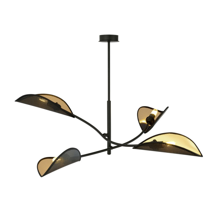 Lampada a sospensione Lotus in acciaio nero e oro