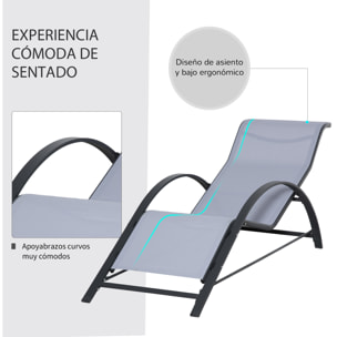 2 Tumbonas de Jardín 59x169x66 cm con Mesa de Café 41x41x45 cm de Vidrio Templado Reposabrazos para Patio Piscina Terraza Aire Libre Gris