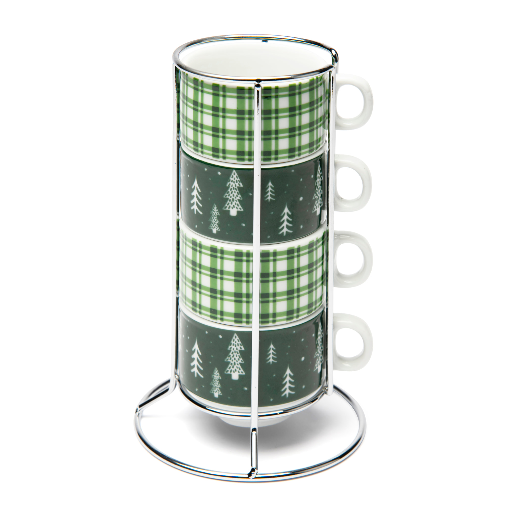 Confezione 4 tazze da caffè con supporto Excelsa – Green Winter, Porcellana Verde