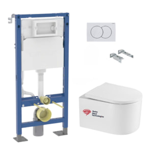 Pack WC suspendu complet Geberit Duofix autoportant, WC Swiss Aqua Technologies Delano, abattant SoftClose, plaque blanche