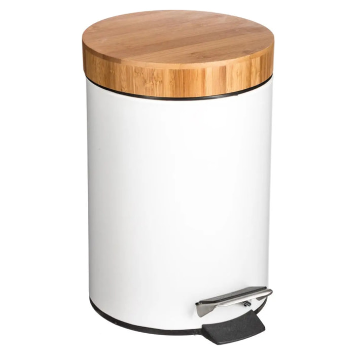 Poubelle à couvercle bambou 3L "Naturéo" blanc