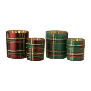J-Line bougeoir Quadrillé - verre - rouge/vert - large - 2 pièces