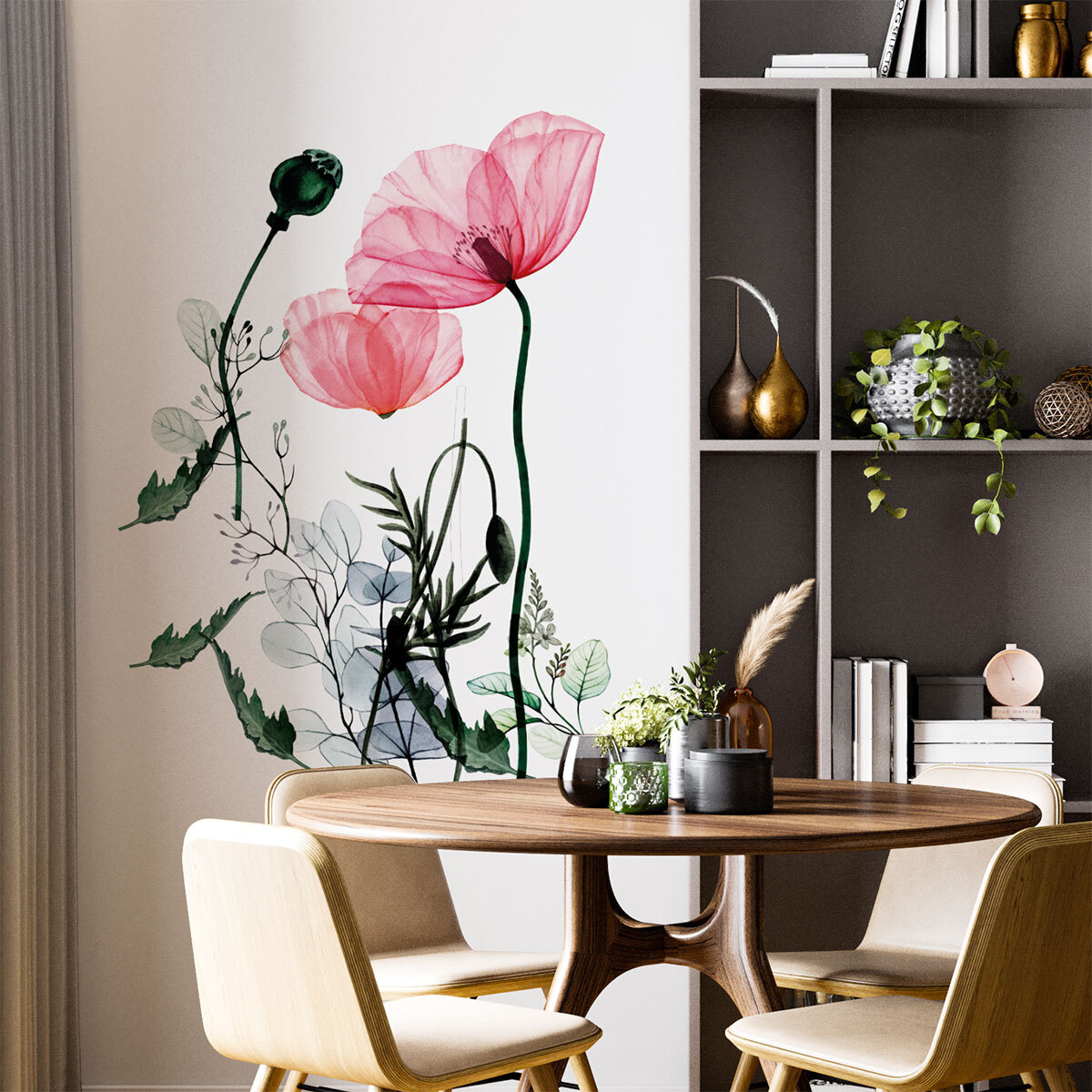 Stickers muraux | Sticker Mural Autocollant - FLEURS COQUELICOTS CHIC - adhésifs fond transparent