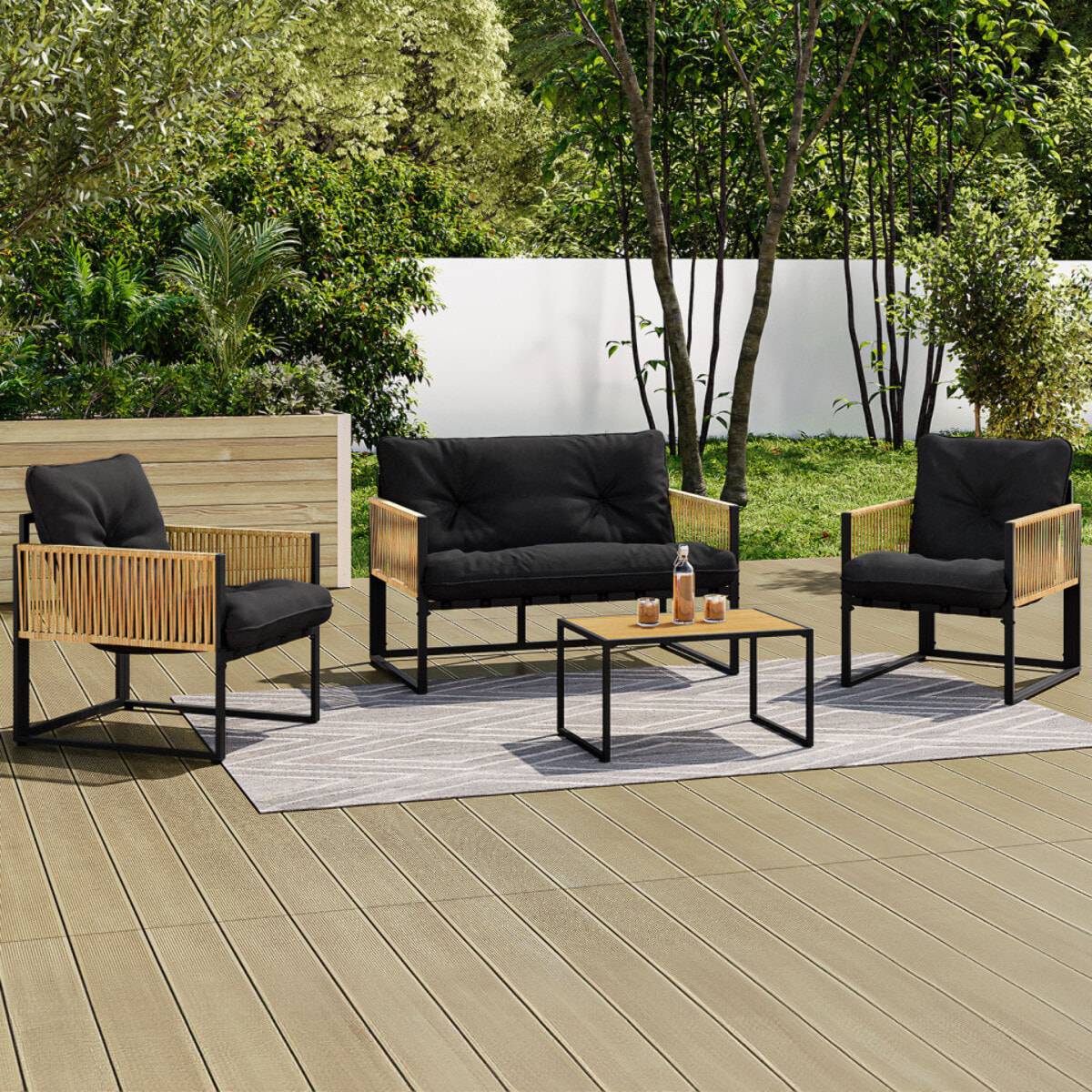 Salon de jardin Ozéa 4 places noir et cordage