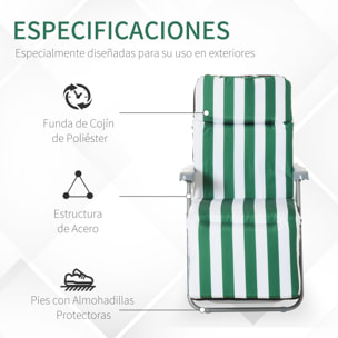 Conjunto 2 Tumbonas para Playa de Acero Verde y Blanco