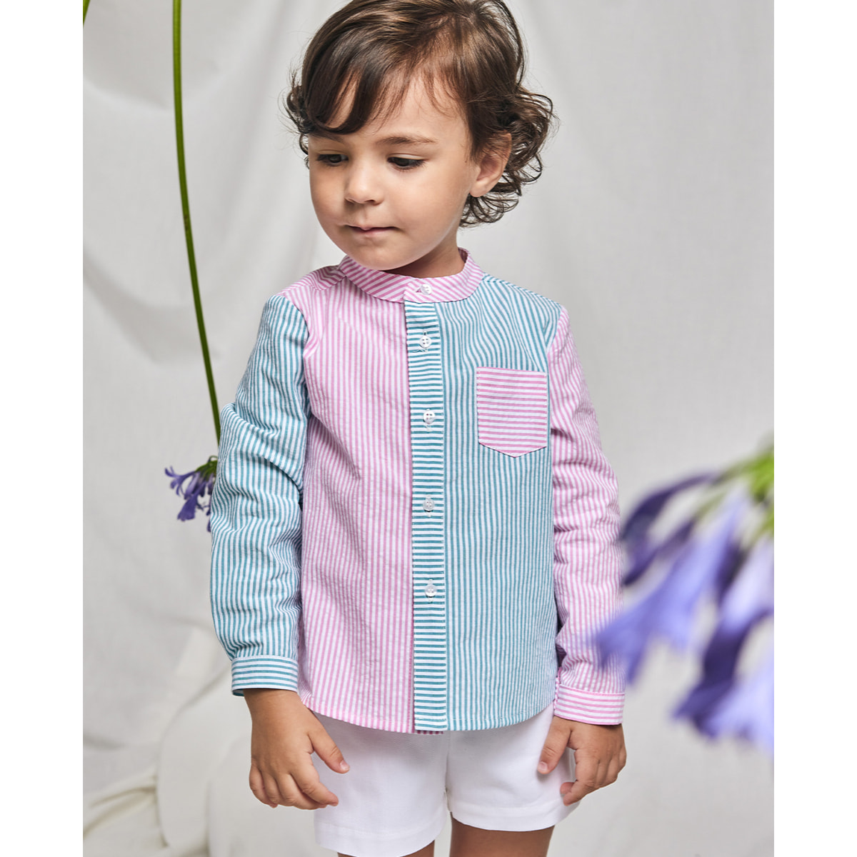 CAMISA BICOLOR SEERSUCKER VERDE Y ROSA
