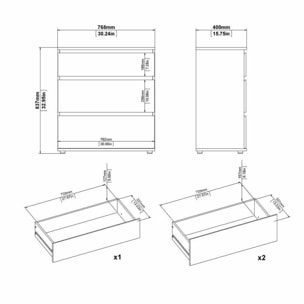 Cassettiera atre cassetti, colore bianco, cm 76 x 83 x 40