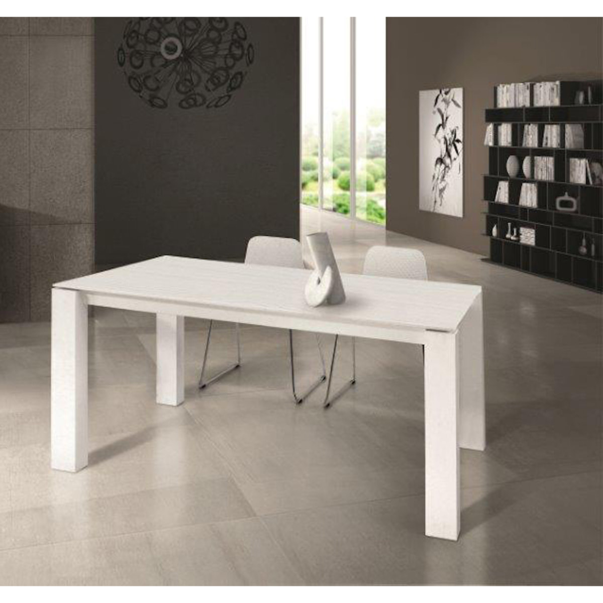 Tavolo BORGO PO bianco allungabile con 2 allunghe da 45 cm 160x90 cm - 250x90 cm.