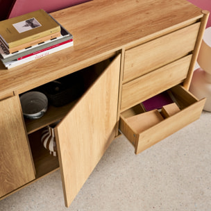 Buffet décor bois 2 portes 3 tiroirs 150cm HARMONY