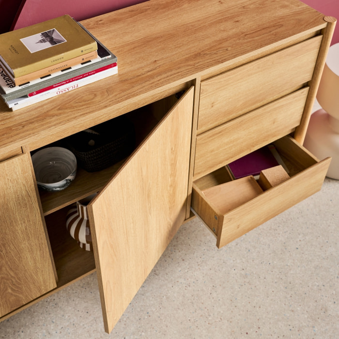Buffet décor bois 2 portes 3 tiroirs 150cm HARMONY