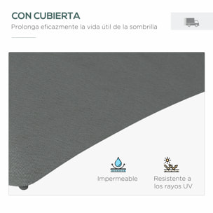 Sombrilla Voladiza de 3 m con Luces LED Sombrilla de Jardín con Manivela y Base Cruzada Parasol Excéntrico para Exterior Patio Terraza Gris Oscuro