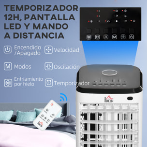 Climatizador Evaporativo 3,5L 3 en 1 Humidificador Ventilador 65W Pantalla LED Control Remoto Temporizador Oscilación 3 Velocidades 3 Modos 24,5x27x60 cm Blanco