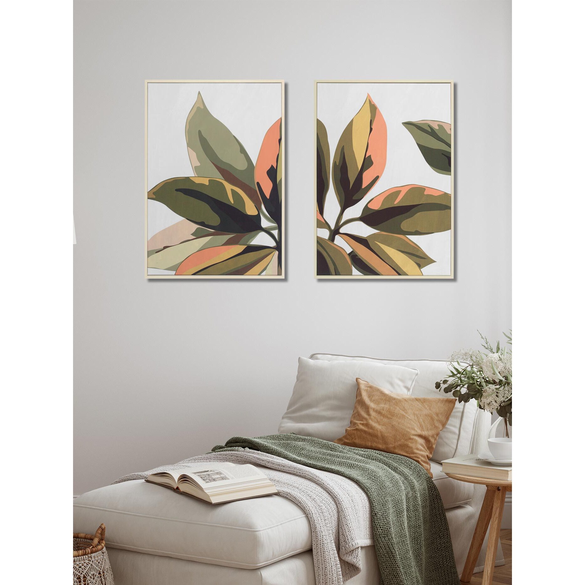 Set 2 cuadros Patio poliéster verde-rosa 72x52x4 cm