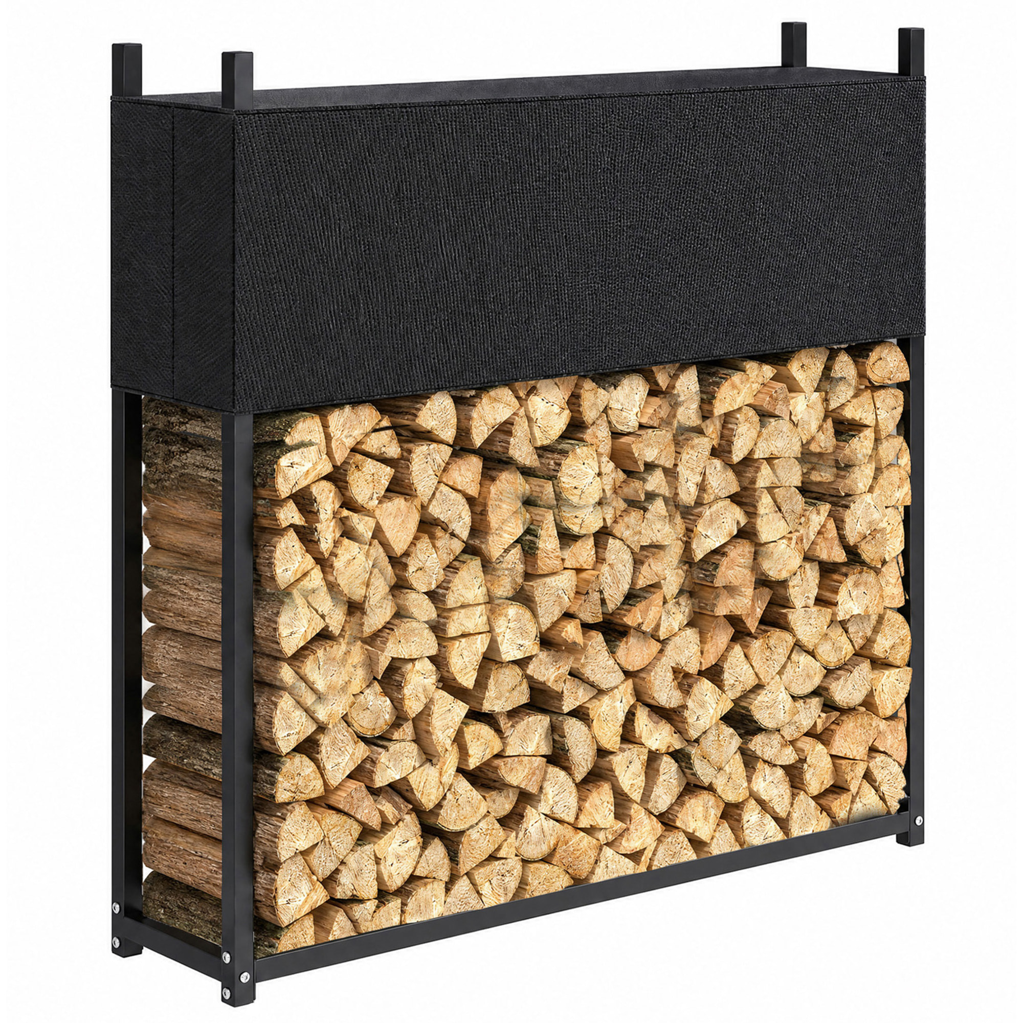 Outsunny Estante de Leña con Funda Oxford 600D, Leñero Exterior de Acero Galvanizado Robusto, Carga 250 kg, para Interior y Exterior, Jardín, Terraza, 106x25x113 cm, Negro