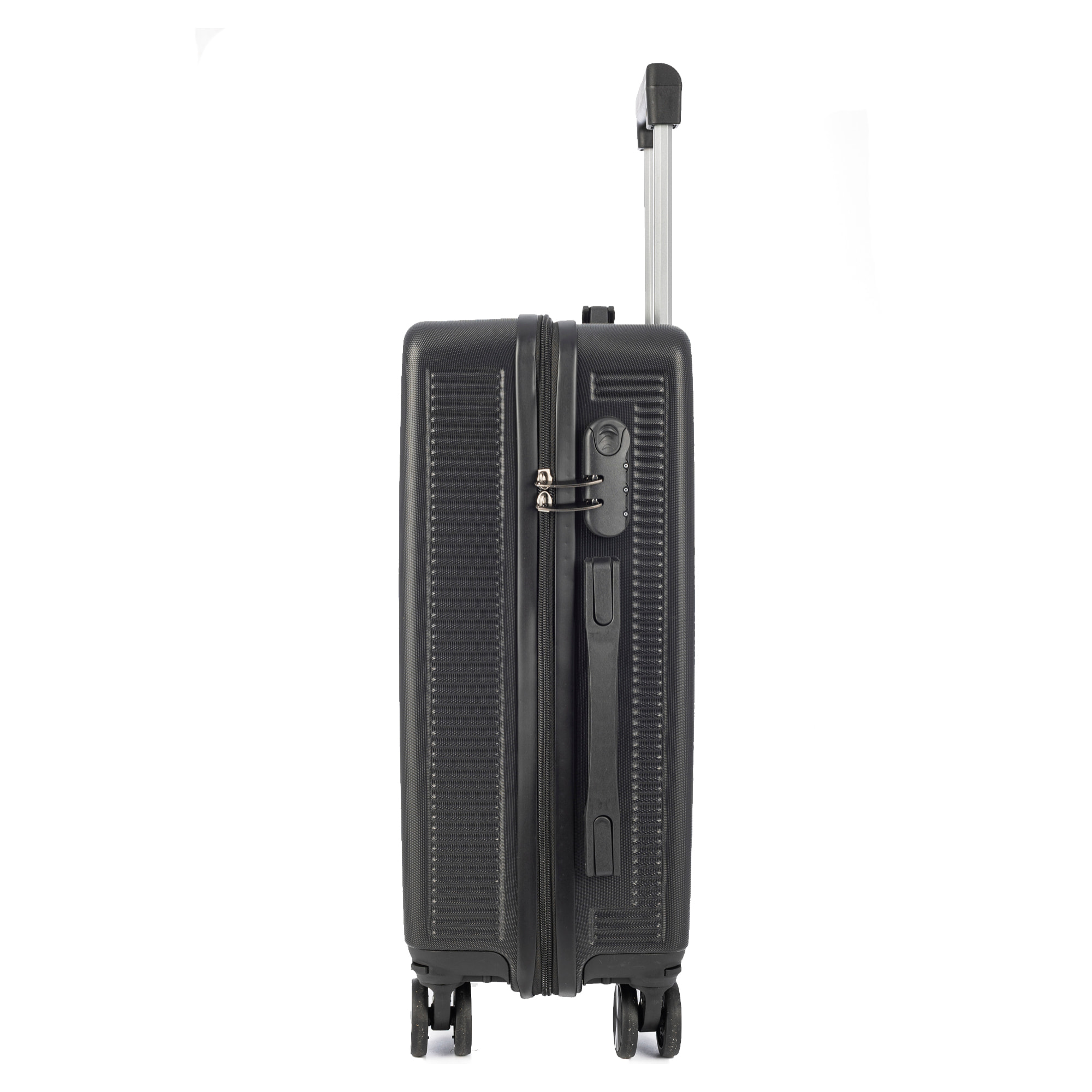 DAM Set di 3 valigie Trolley, in materiale leggero ABS ad alta resistenza. Chiusura numerica e 4 ruote doppie estraibili e girevoli a 360°. 50x29x76 Cm. Colore: Nero