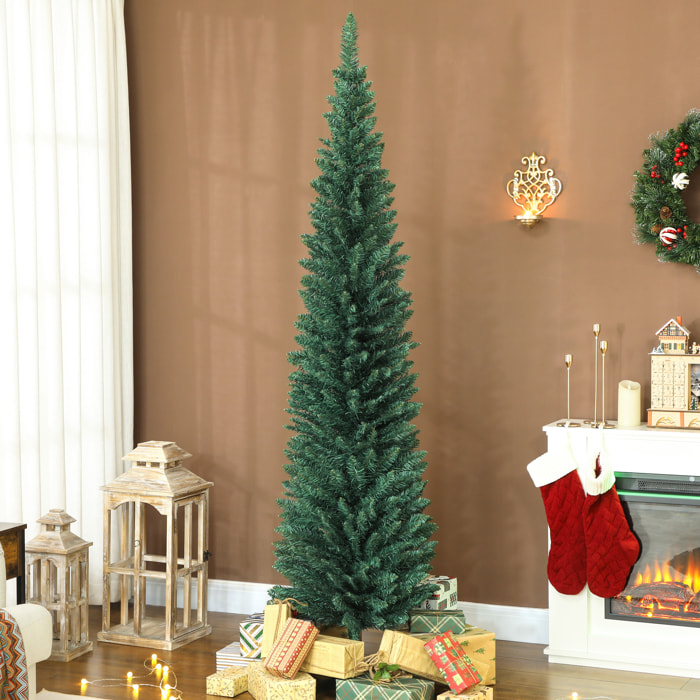 Árbol de Navidad Estrecho 210 cm, Árbol de Navidad Artificial con 401 Ramas, Soporte Metálico, Fácil de Montar, Decoración para Interior, Hogar, Oficina, Verde