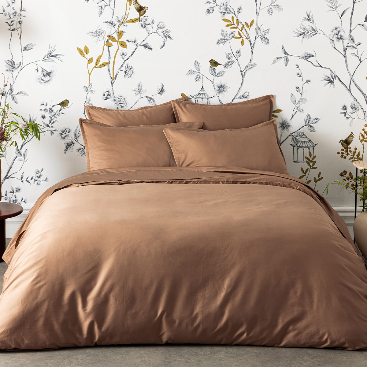 Housse de couette unie en satin de coton bio, TEOPHILE, Marron Moyen