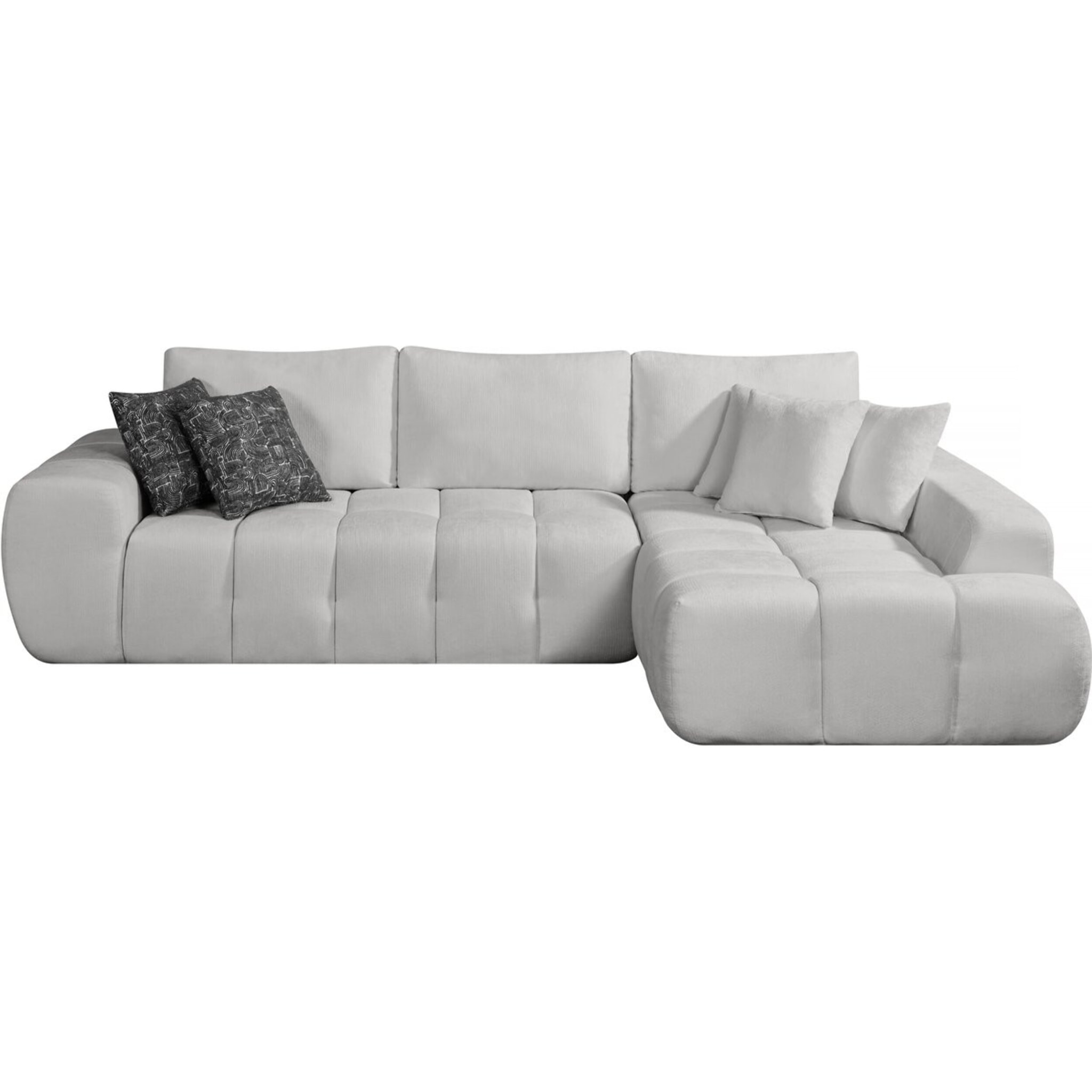 Canapé d'angle droit en tissu style bubble "Sidonie" - 4 places - Gris