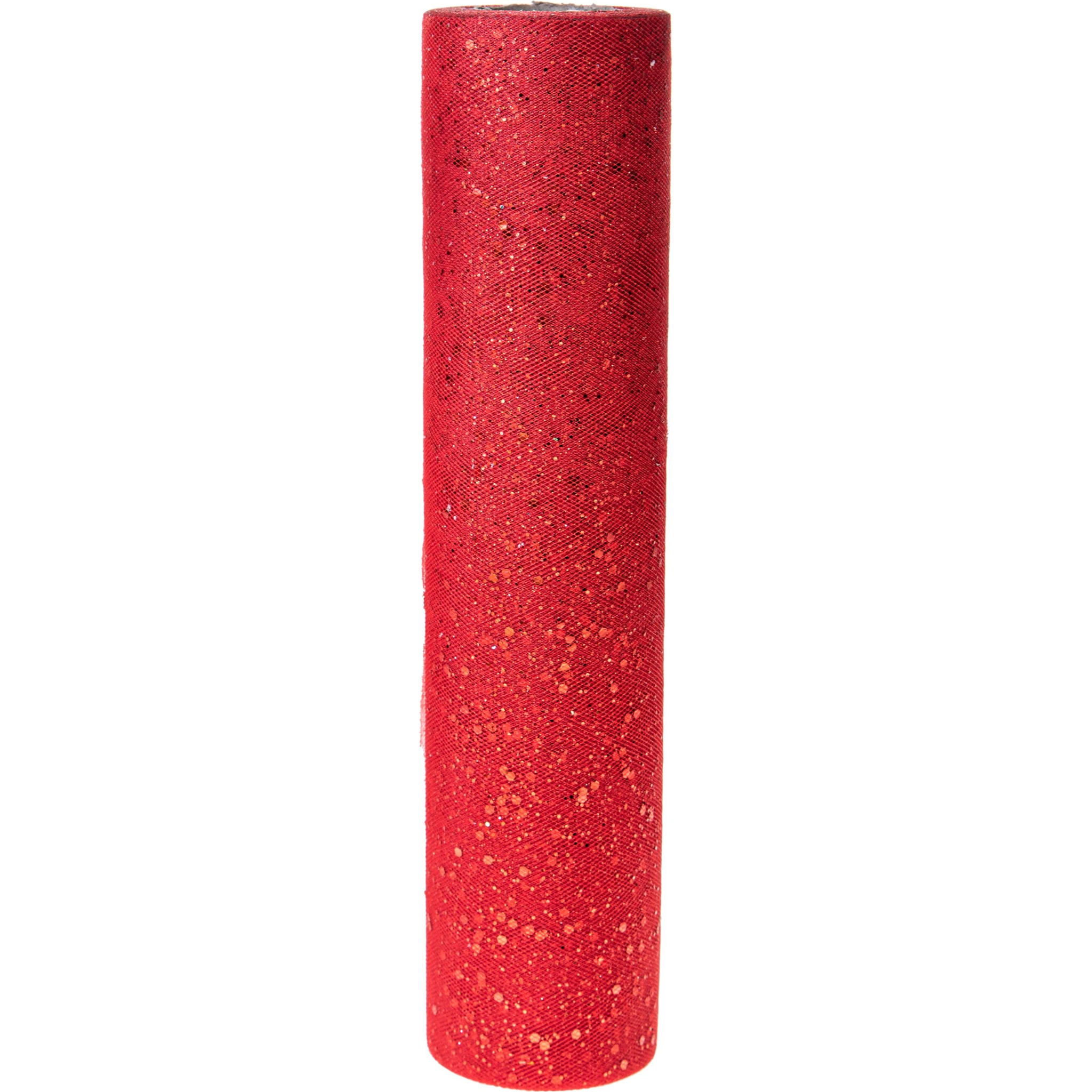 Tulle Glitterato 70 Cm 9 Mt - Pezzi 2 - 900X70X0,1cm - Colore: Rosso - Bianchi Dino - Articoli Natalizi