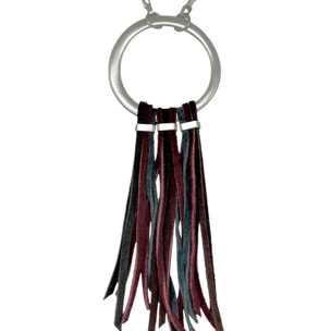 Collar Flecos largos piel burdeos y plata 10µ