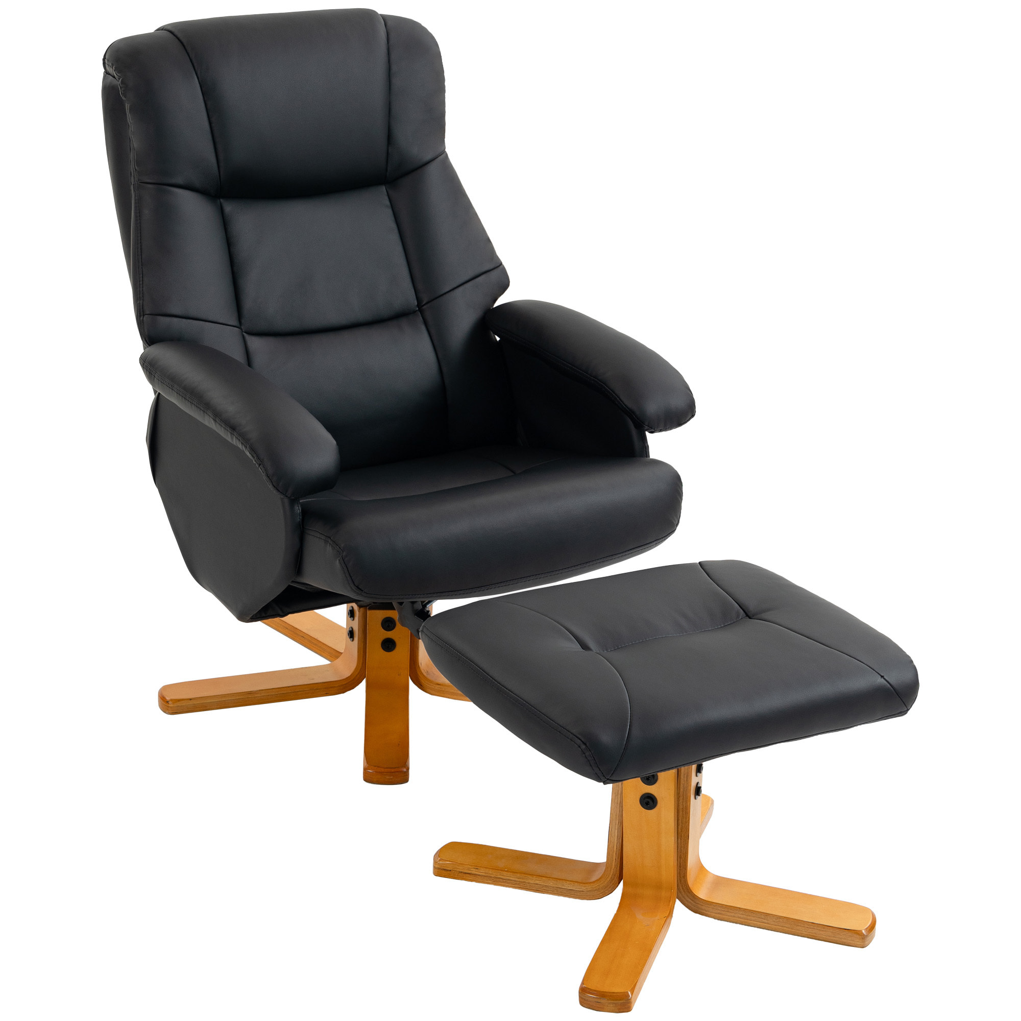 Fauteuil relax inclinable pivotant avec repose-pied piètement bois clair synthétique noir