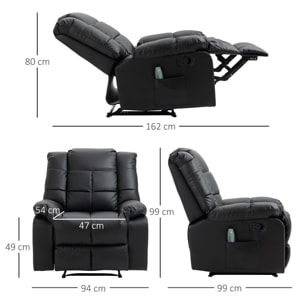 Fauteuil luxe de relaxation et massage inclinaison dossier repose-pied réglable revêtement synthétique noir