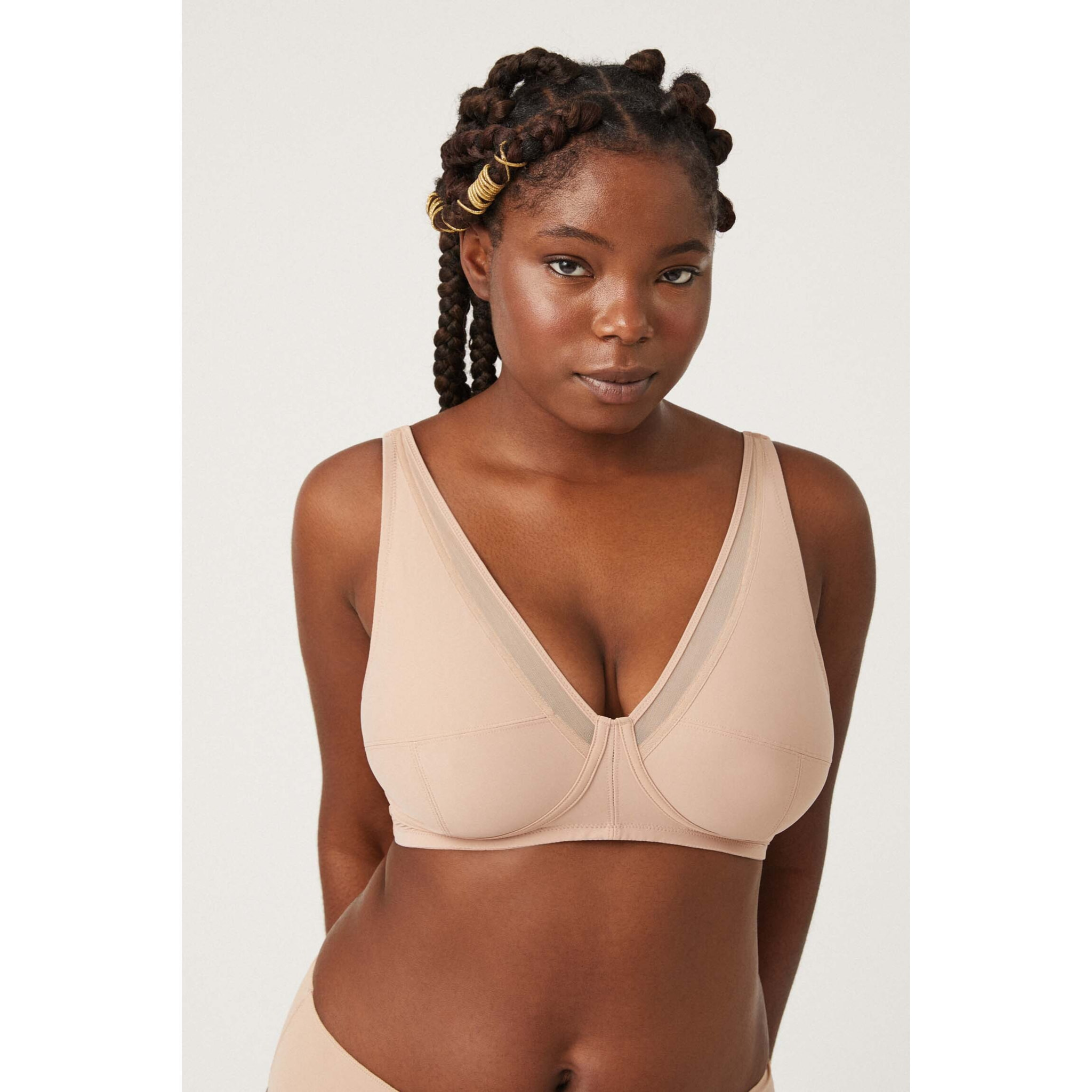 Reggiseno minimizzatore a triangolo beige, coppe D ed E