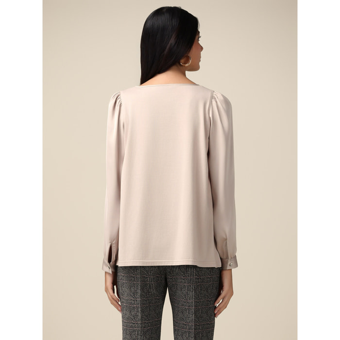 Oltre - Blusa bimateria de mangas largas - Beige