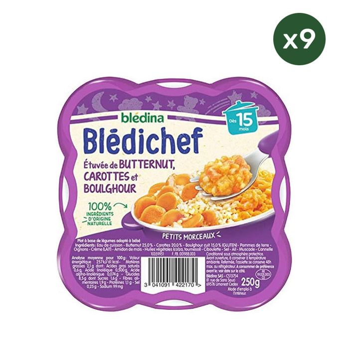 9 Assiettes Butternut, Carottes et Boulghour - Bledina Bledichef - Dès 15 Mois