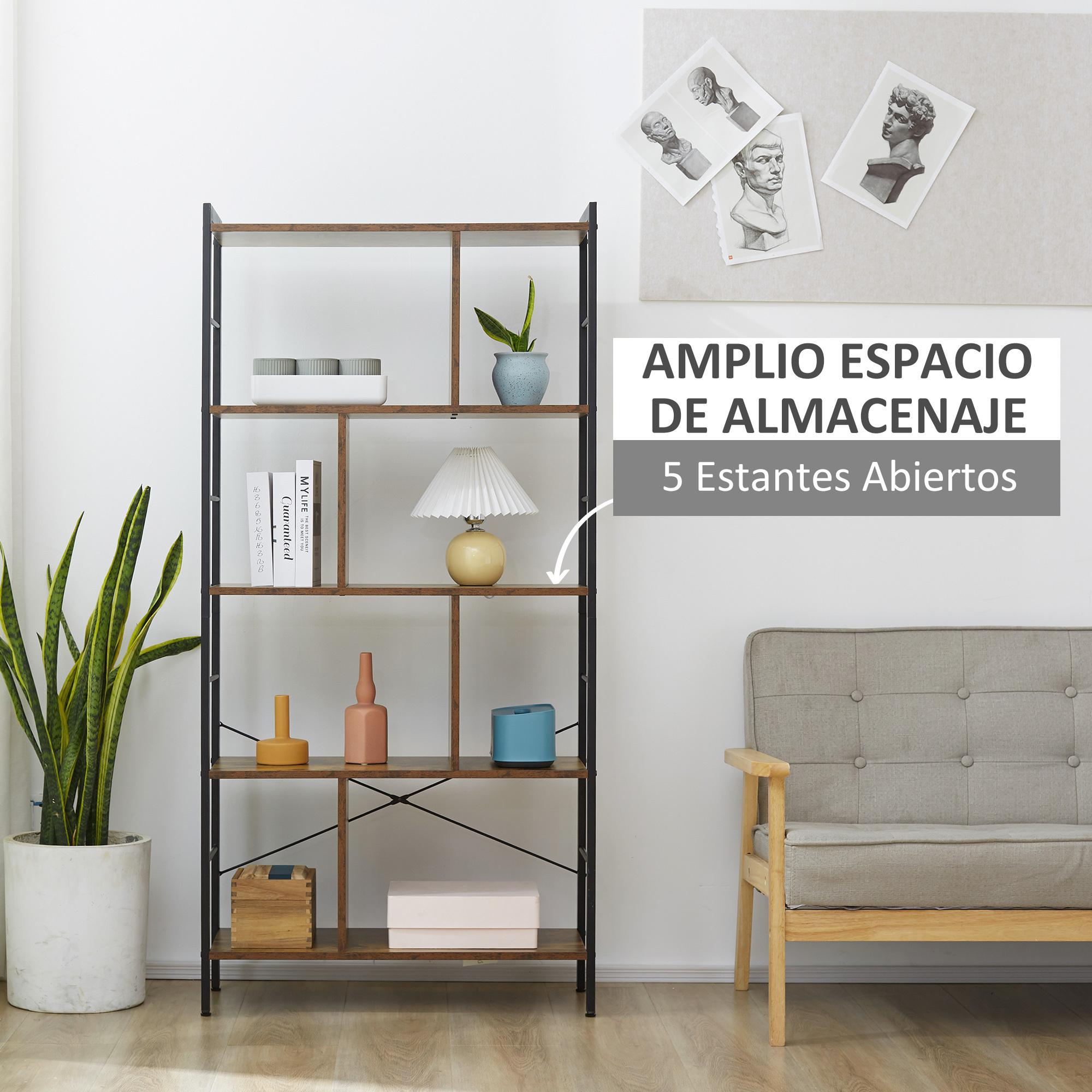 HOMCOM Estantería Librería de 4 Niveles con 8 Compartimentos de Almacenamiento Estilo Industrial para Sala de Estar Oficina Dormitorio 74x30x157,5 cm Marrón Rústico