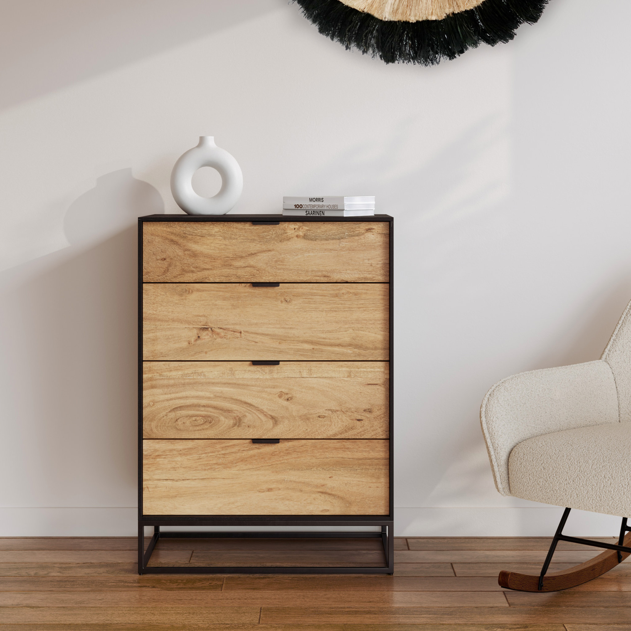 Commode 4 tiroirs en bois d'acacia et pieds en métal - Jakson