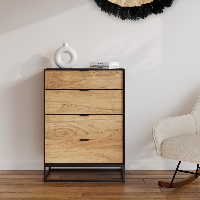 Commode 4 tiroirs en bois d'acacia et pieds en métal - Jakson