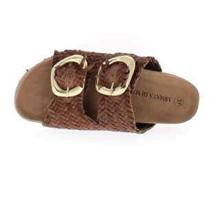 Armata di Mare Scarpe Donna Ciabatte in Pelle con Doppia Fibbia AMD 1V3760 Tan